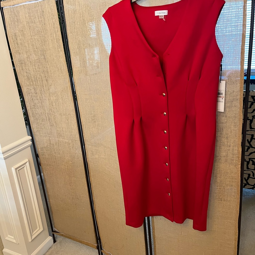 Calvin Klein Red Sleeveless V-Neck Midi Dress. Size 12. NWT